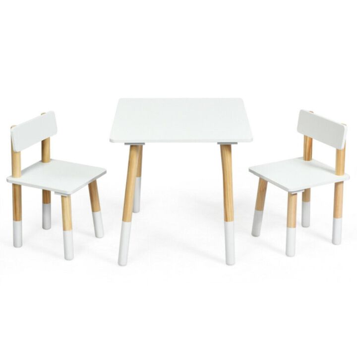 Hivvago Kids Wooden Table and 2 Chairs Set-White
