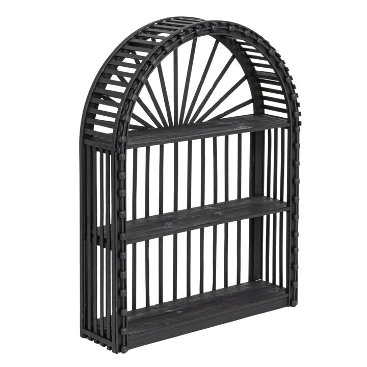 Arched Bamboo and Wood Wall Shelf, Black