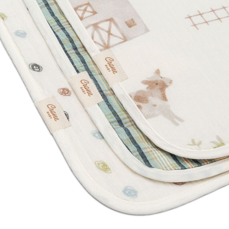 Charlie 3-pc. Farmhouse Tractor Newborn Baby Burp Cloth Set image number 1