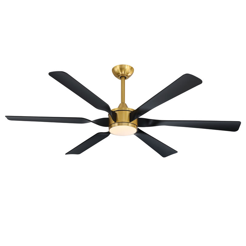 60" Brushed Gold Modern Reversible DC Dimmable Aero 6 Blade Large Ceiling Fan with LED Light and Remote image number 0