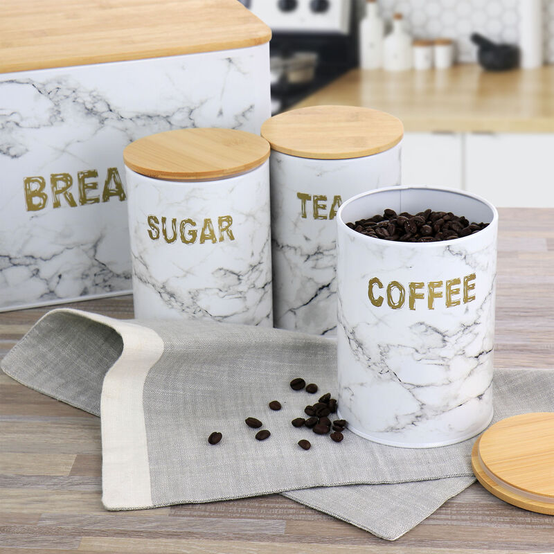 MegaChef Kitchen Food Storage and Organization 4 Piece Iron Canister Set in Marble image number 2
