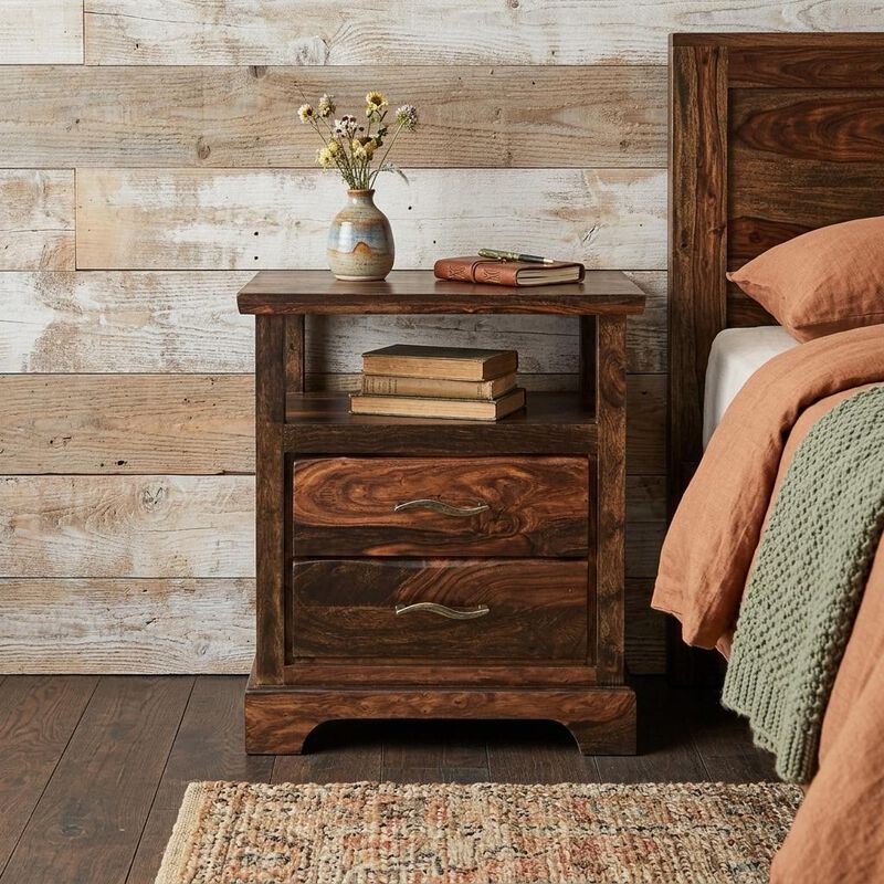 HomeRoots 27" Dark Brown Solid Wood Two Drawer Nightstand image number 1