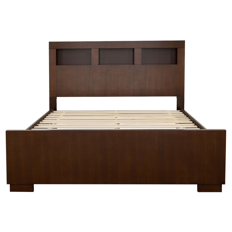 Bela 5 Piece Queen Bedroom Set, Bookcase Headboard, Dark Brown Wood
