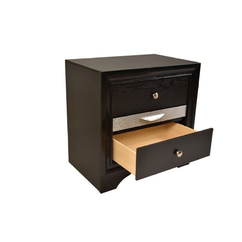 Streamdale Traditional Matrix 2 Drawer Nightstand In Black Color Made With Wood