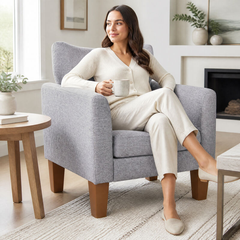 Upholstered Accent Chair with Removable Cushion and Pillow for Bedroom image number 1