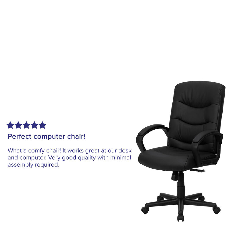 Chelsea Mid-Back Black LeatherSoft Executive Swivel Office Chair with Three Line Horizontal Stitch Back and Arms image number 4