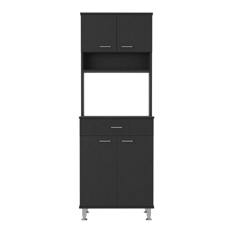 Della 60 Kitchen Pantry with Countertop, Closed & Open Storage -Black