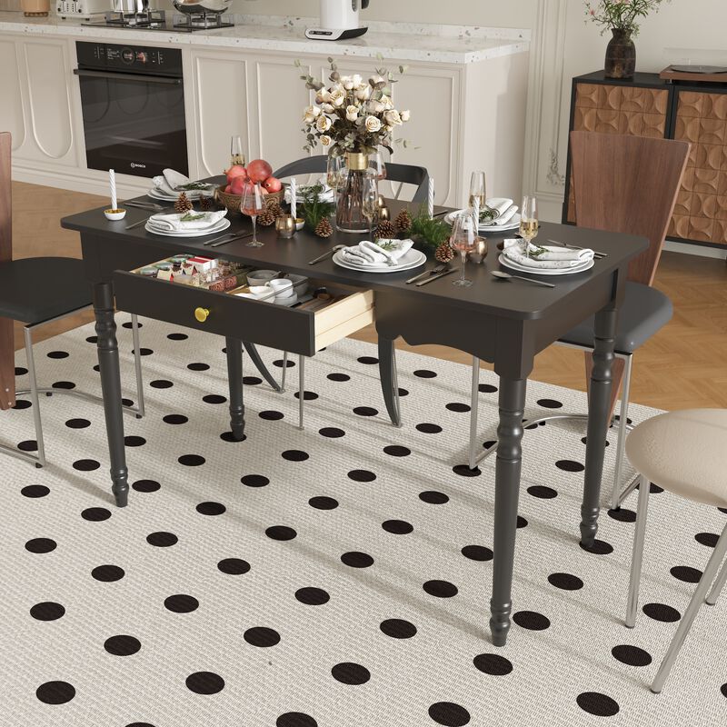 FUFU&GAGA Black Dining Table with Drawer, MDF & Rubberwood Construction (47.2" W x 29.4" H x 23.6" D), Black