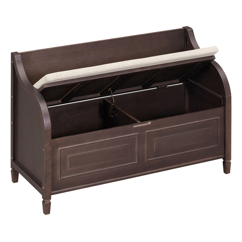 Whisen Rustic Style Entryway Multifunctional Storage Bench with Hidden Storage Space and Safety Hinge - Brown/Beige
