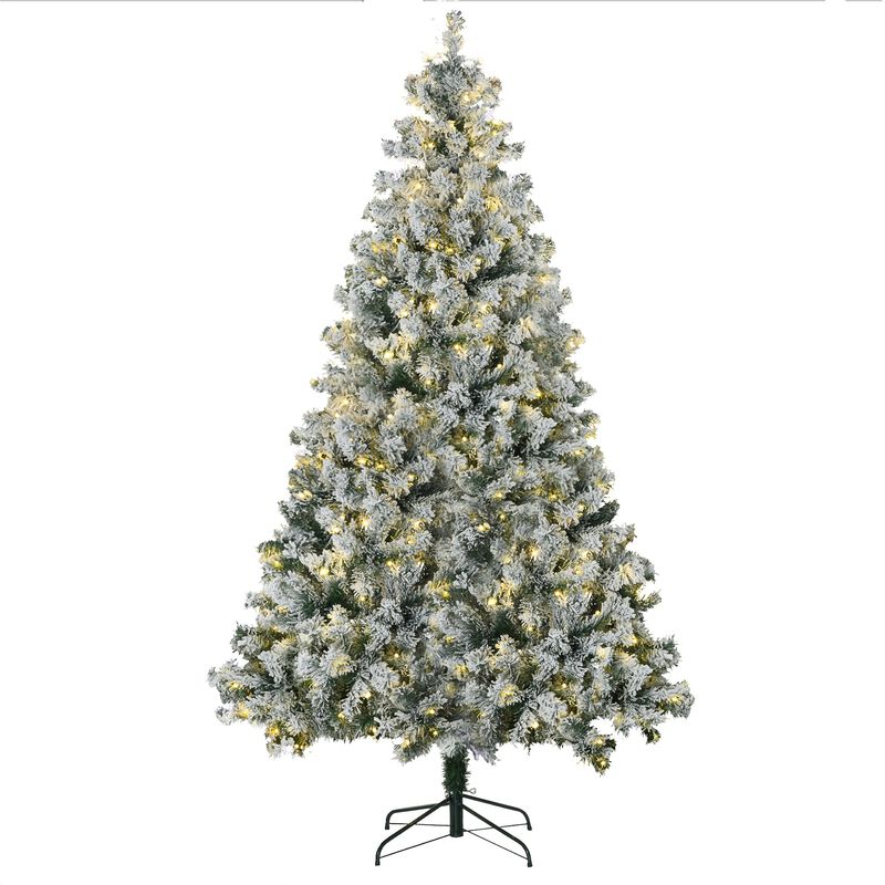 7.5ft Tall Prelit Artificial Christmas Tree Holiday Decor with 1149 Snow Flocked Branches