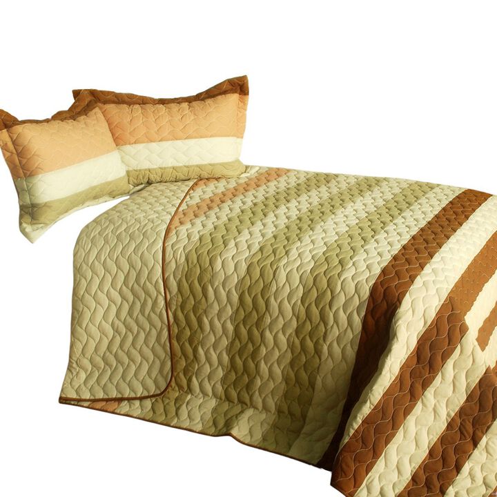 Sweet Soil 3 Piece Quilted Patchwork Bedding Set for Comfortable Bedroom Decor-Brown