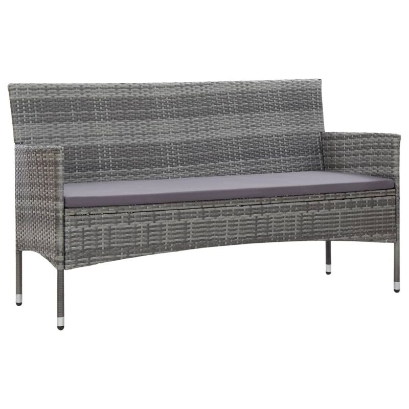 vidaXL 3-Seater Garden Sofa with Cushions Gray Poly Rattan
