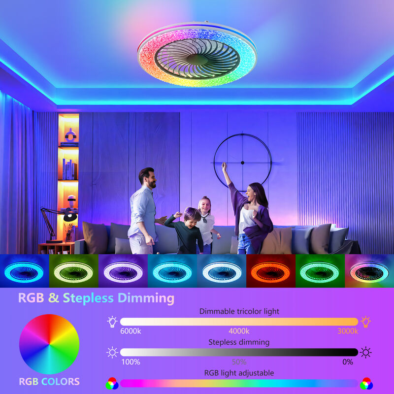 ELEMENT ACE Modern Dimmable RGB LED Ceiling Fan with Light, Adjustable Speed Bidirectional Rotation Ceiling Lighting Fixture for Living Room Bedroom Office image number 3