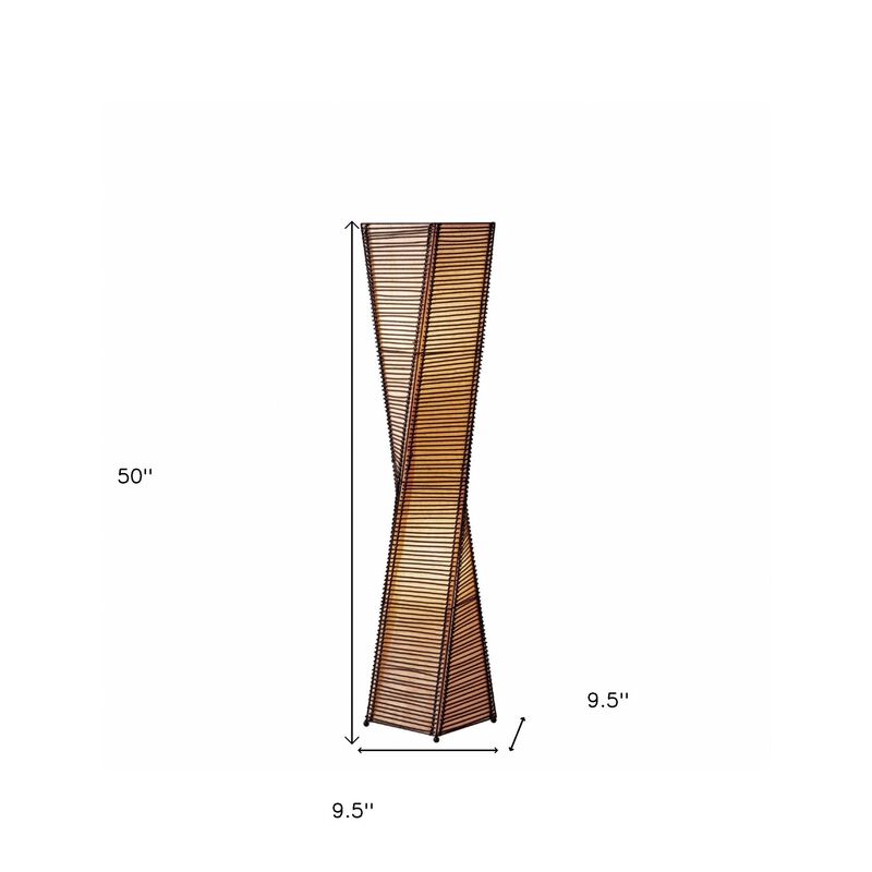 HomeRoots 50" Black Floor Lamp With Black and Tan Twisted Cylinder Shade image number 6