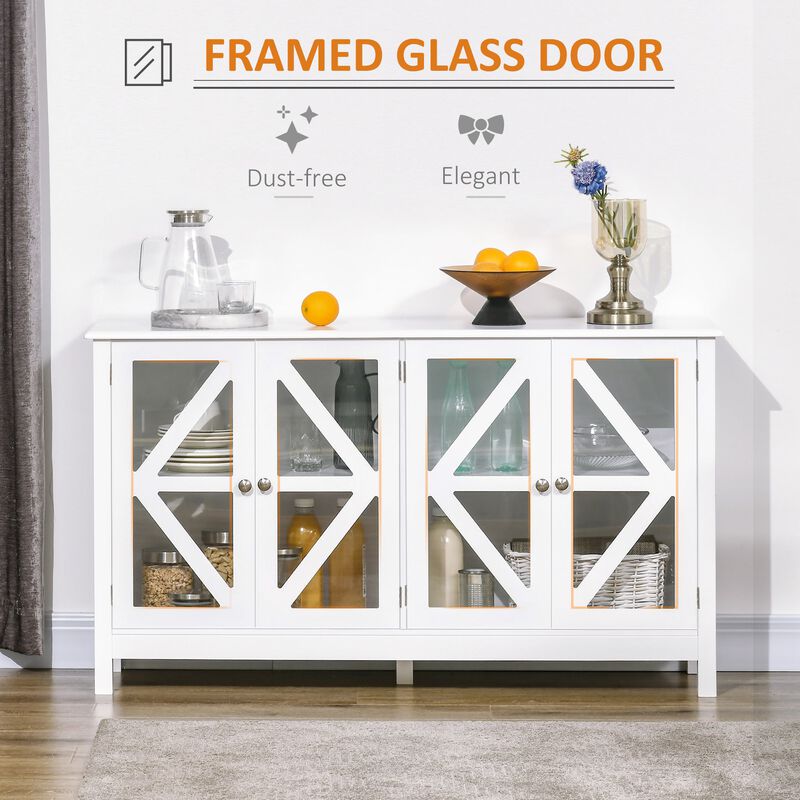 White Kitchen Storage: Buffet Sideboard with Glass Door & Shelf