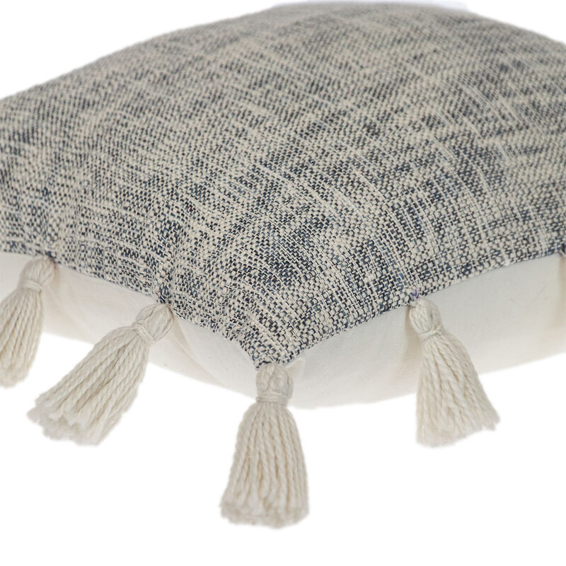 HomeRoots 18" Gray and White Striped Cotton Throw Pillow With Tassels image number 3