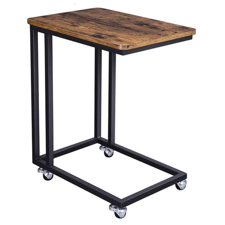 Hivvago Modern Industrial Side Table Nightstand TV Tray on Wheels