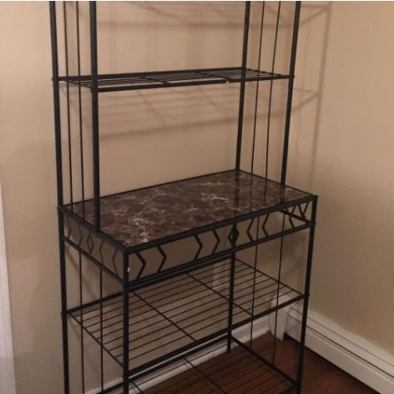 Hivvago Kitchen Bakers Rack in Black Metal with Marble Finish Top