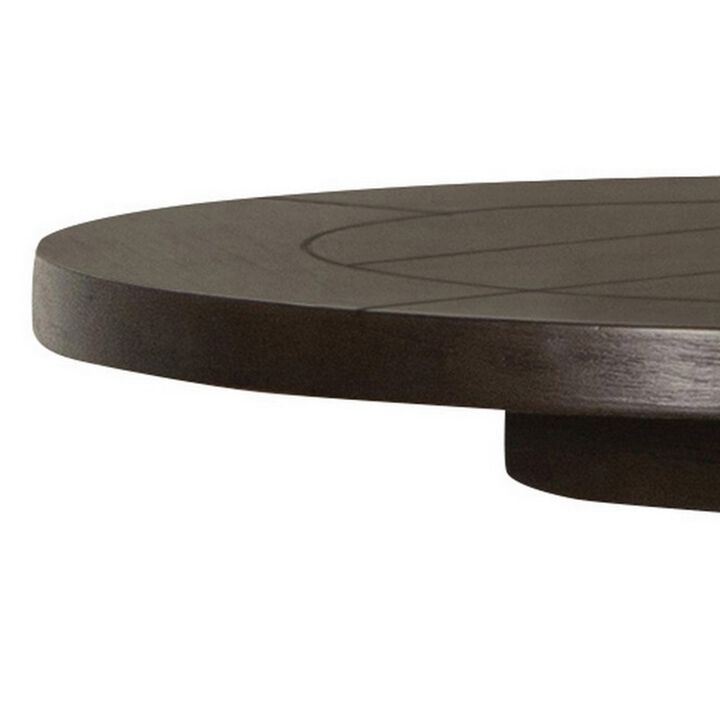 Aria 24 Inch Side End Table, Round Plank Top, Turned Pedestal, Dark Brown-Benzara