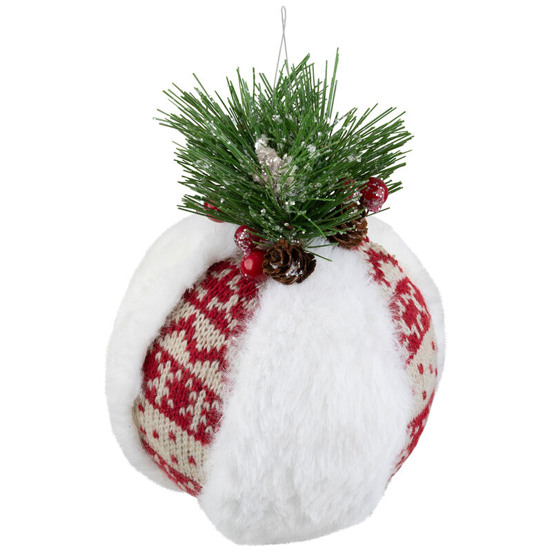 8" Faux Fur and Nordic Print Christmas Ball Ornament image number 2