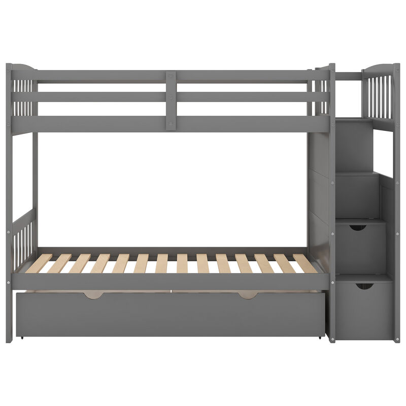 Whisen Twin over Full Bunk Bed with Staircase & Drawers, Solid Pine Convertible for Kids Bedroom image number 0