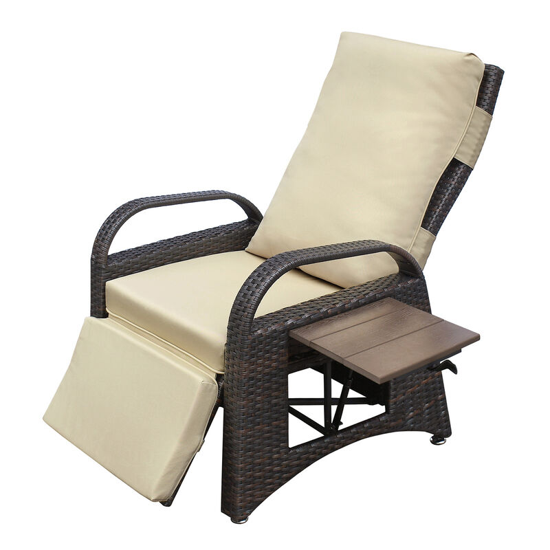 PE Wicker Outdoor Recliner Chair with Soft Cushion