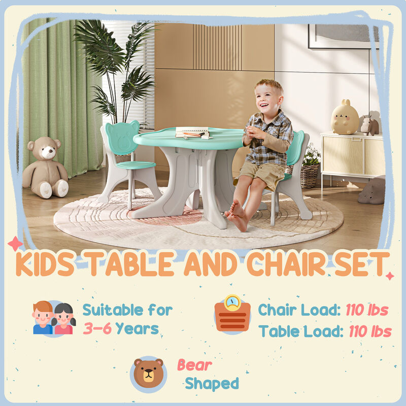 Qaba Kids Table and Chairs Set, 3 Piece Toddler Table and Chair Set for 3-6 Years Old, Light Blue
