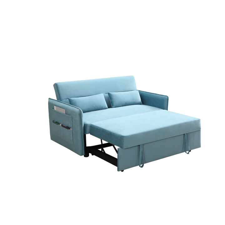 Pull Out Sofa Bed, Modern Adjustable Pull Out Bed Lounge Chair with 2 Side Pockets, 2 Pillows for Home Office