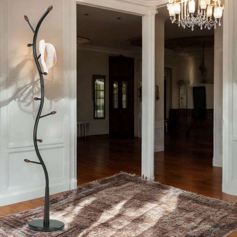 Metal Hall Tree Coat Rack with Entryway Storage and Hat Hooks