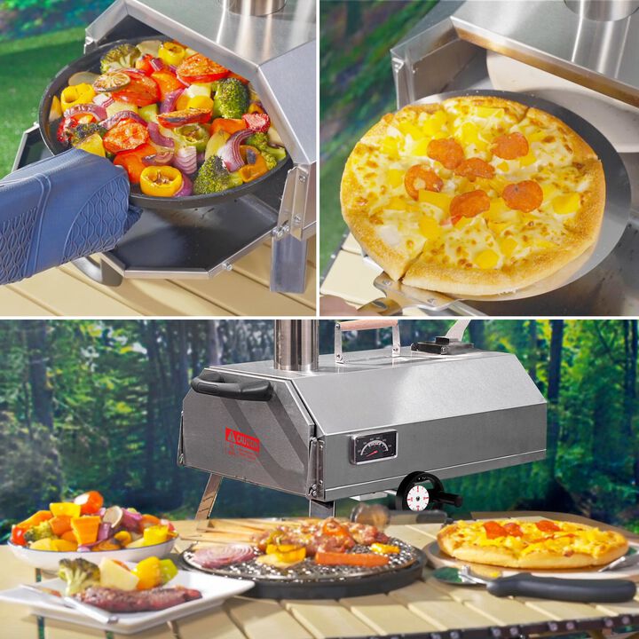 Mondawe 12" Premium Stainless Steel Pizza Oven,Semi-Automatic Portable Double Insulation Oven
