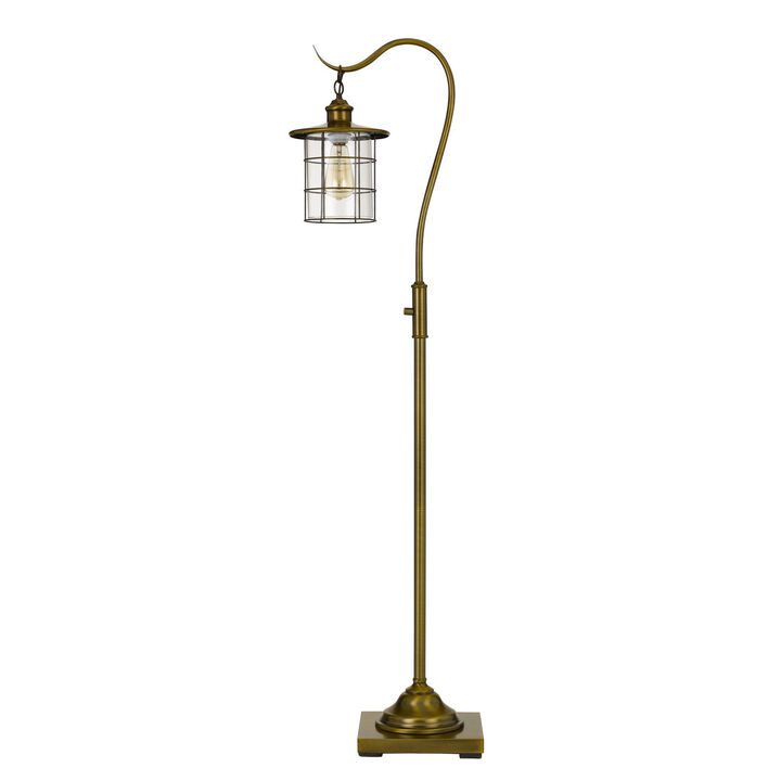 HomeRoots 60" Brass Traditional Shaped Floor Lamp With Bronze Transparent Glass Drum Shade
