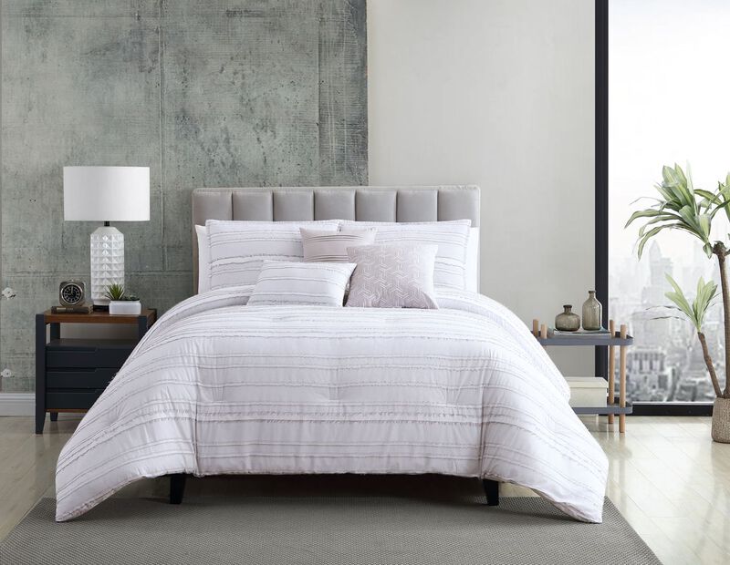 Gray Eyelash 6 pc Queen Comforter Set