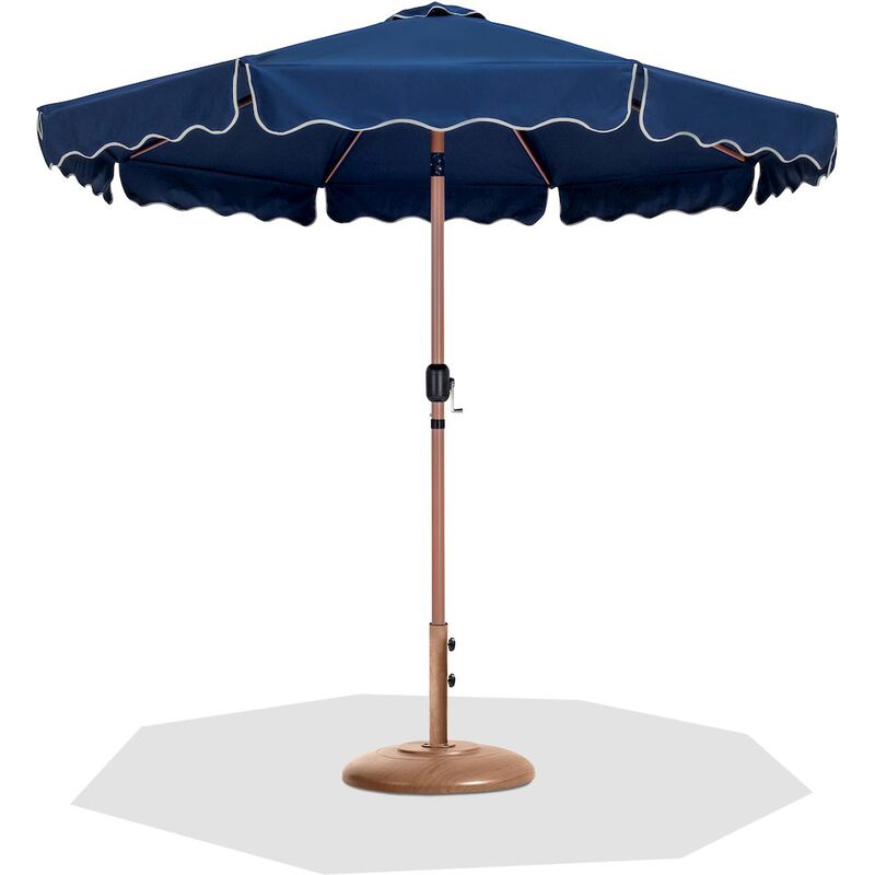 Meridian Furniture Amalfi Navy With Cream Piping / Teak Metal Patio Umbrella with Base Sets