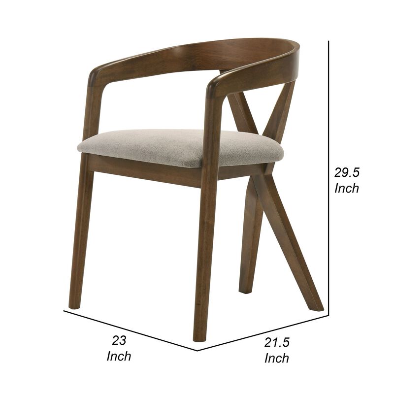 Cid Icy 23 Inch Dining Armchair, Plush Fabric Seat, Walnut Brown Solid Wood - Benzara image number 5