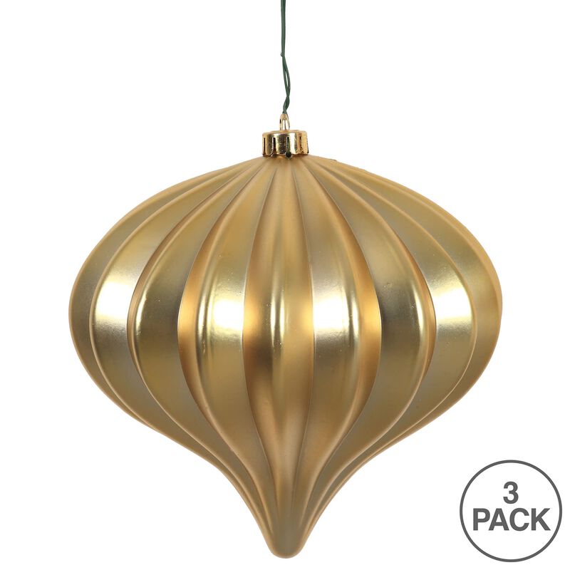Vickerman 5.7" Gold Matte Onion Christmas Ornament, UV Treated, Set of 3 image number 4