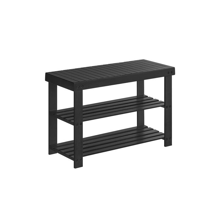 Shoe Bench with 3 Wicker Tiers &ndash; Compact Storage Rack with Seat for Bedroom, Entryway or Closet Use