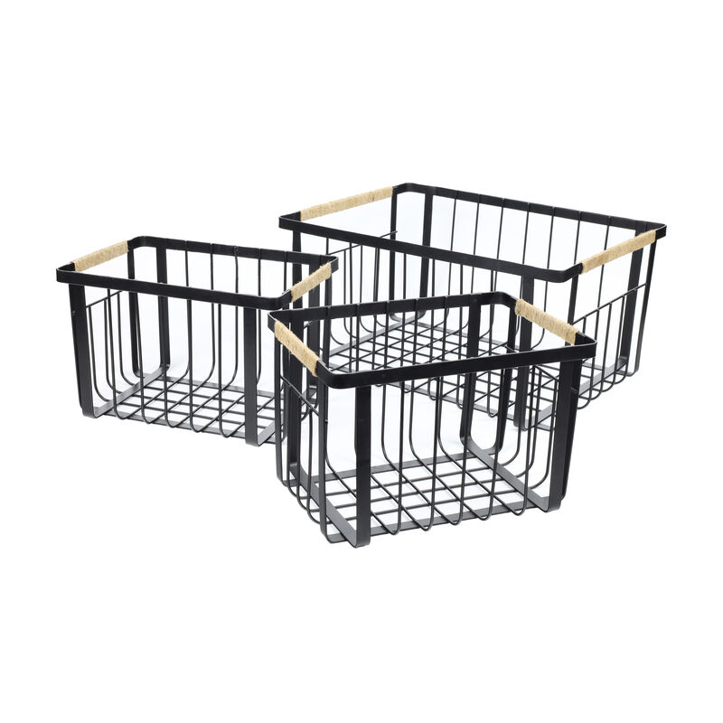 Henley Vintage Farmhouse Handmade Wire Metal Nesting Storage Baskets with Jute Wrapped Handles