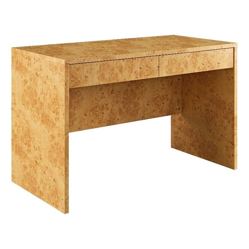 Modway Hudson Burl Wood Desk with Drawers in Natural - Modern Writing Desk - Narrow Home Office Desk - Vanity Table Without Mirror image number 0