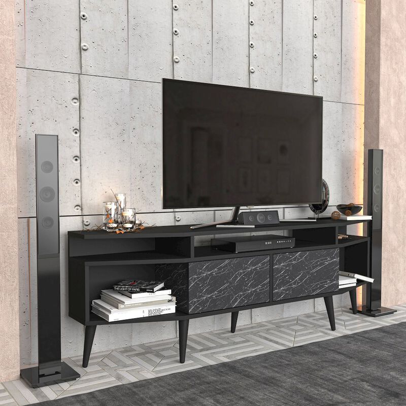 Decorotika Dennis Tv Stand - Black & Bendire Marble