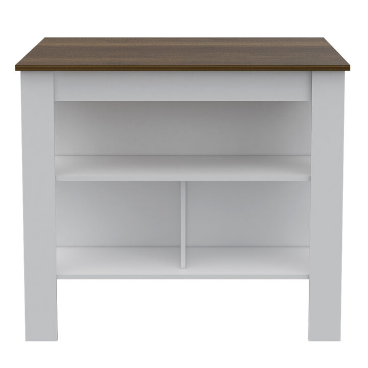 Streamdale Cala Kitchen Island, Four Legs, Three Shelves - White Walnut