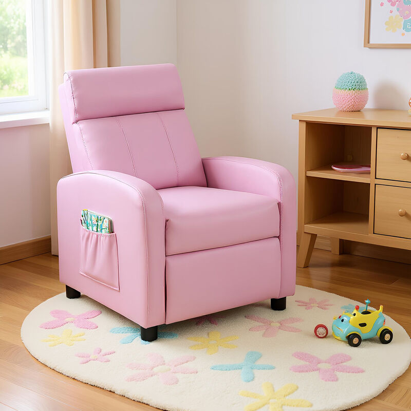 Pink Kids PU Leather Recliner Chair, Ergonomic Lounge Sofa for 3&ndash;12 Years image number 1