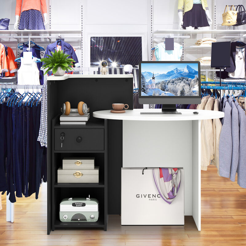 Reception Station Desk with Open Shelf &ndash; Office Front Desk with Secure Drawer