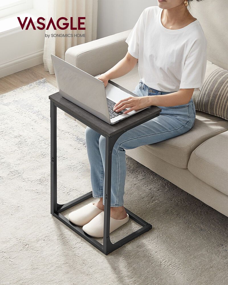 C-Shaped End Table with Metal Frame – Slim Sofa Side Table for Living Room, Bedroom, or Small Spaces