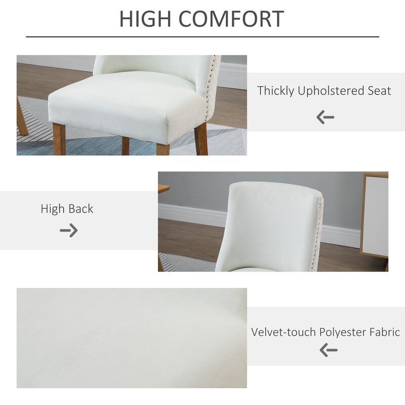Modern Dining Chairs Set of 2 with High Back, Dining Room Chairs with Nailhead Trim, Upholstered Seats and Solid Wood Legs for Kitchen, Cream White