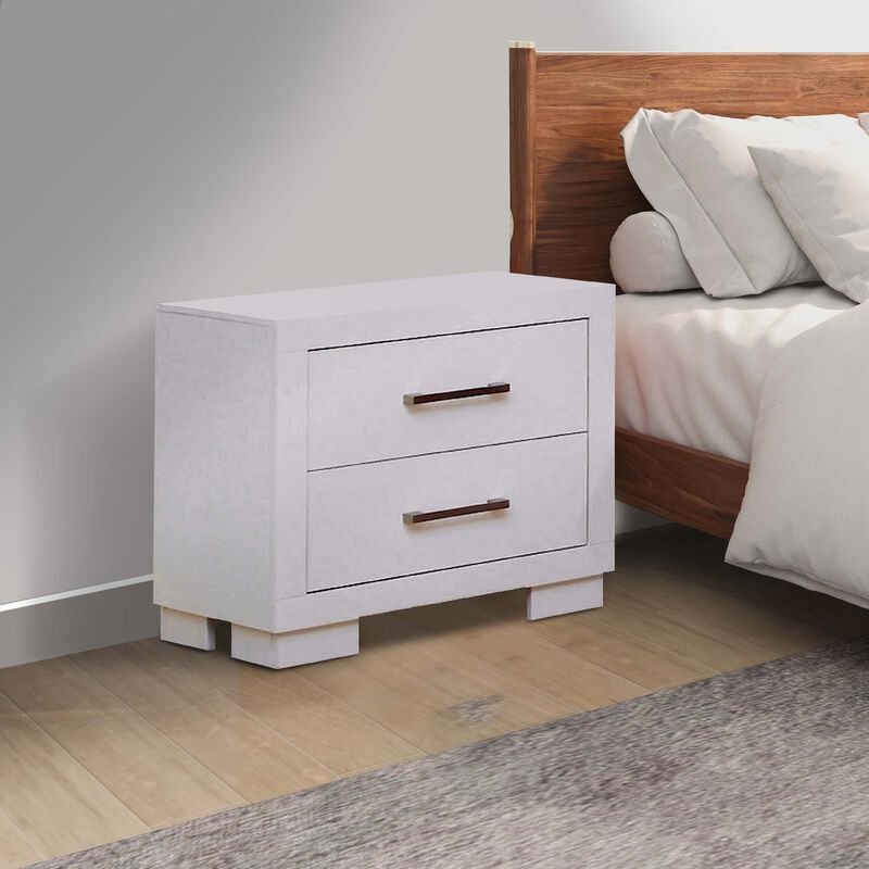 Bela 26 Inch 2 Drawer Nightstand, Felt Lined, Silver Handles, Crisp White - Benzara