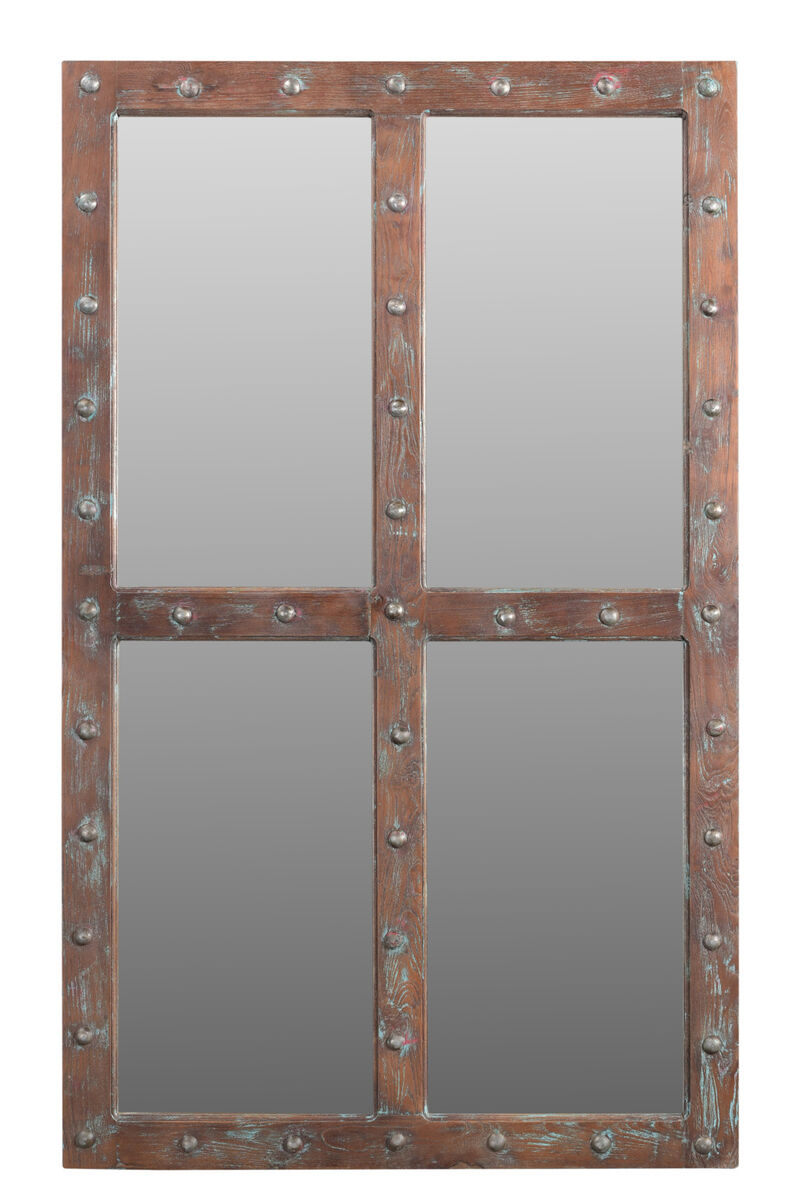 HomeRoots 60" Wood Brown Rustic Solid Wood Window Pane Framed Accent Mirror image number 0
