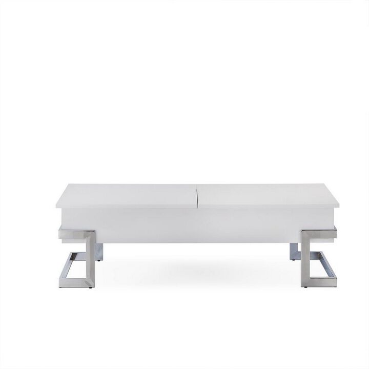 Wooden Coffee Table With Lift Top Storage Space, White-Benzara