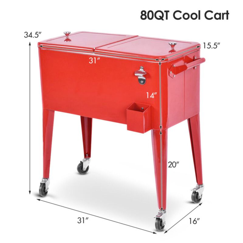 Hivvago Red Portable Outdoor Patio Cooler Cart