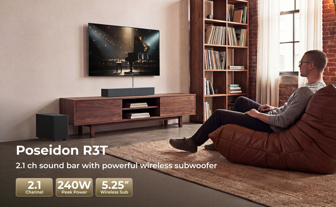 ULTIMEA Poseidon R3T 2.1ch Soundbar with Wireless Subwoofer, App Control, Soundbar for Smart TV, Bluetooth 6.0, HDMI, Optical, 240W Peak Power