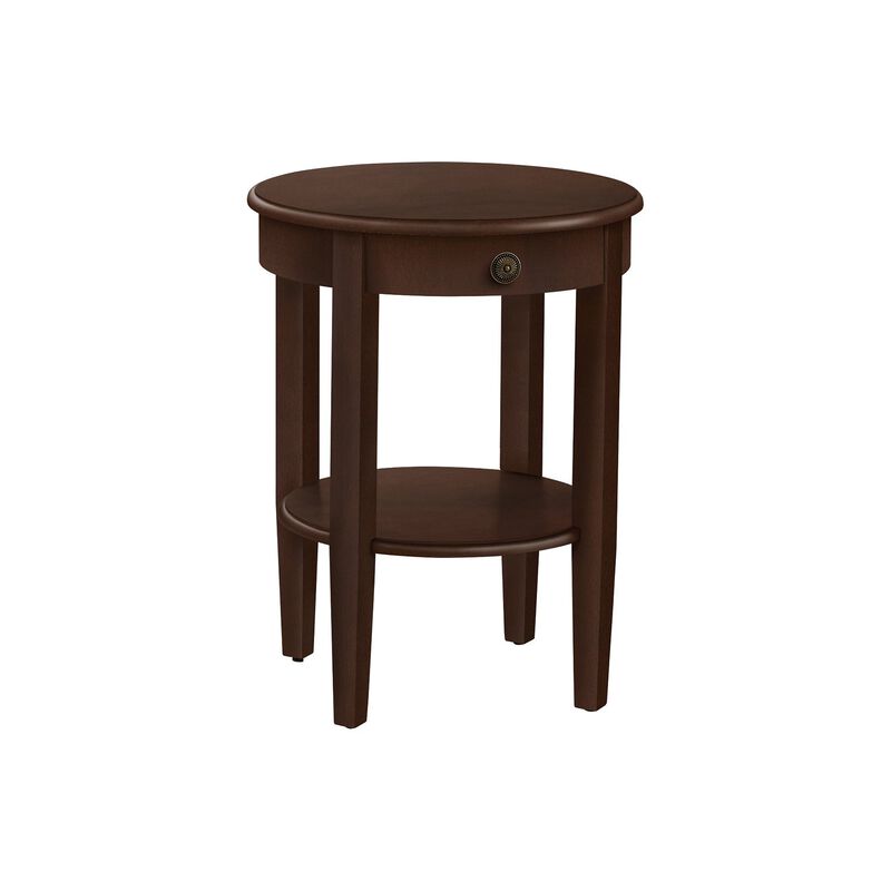Monarch Specialties I 3975 - Accent Table, 2 Tier, Bedroom, End, Lamp, Nightstand, Round, Side Table, Brown Veneer, Traditional